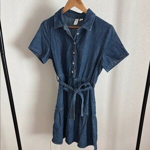Joie Blue Buttoned Tie Front Polo Collar Mini Dress